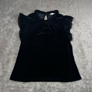 THML Black Velvet Ruffle Trim Top Size S Sleeveless Keyhole Romantic Goth Glam